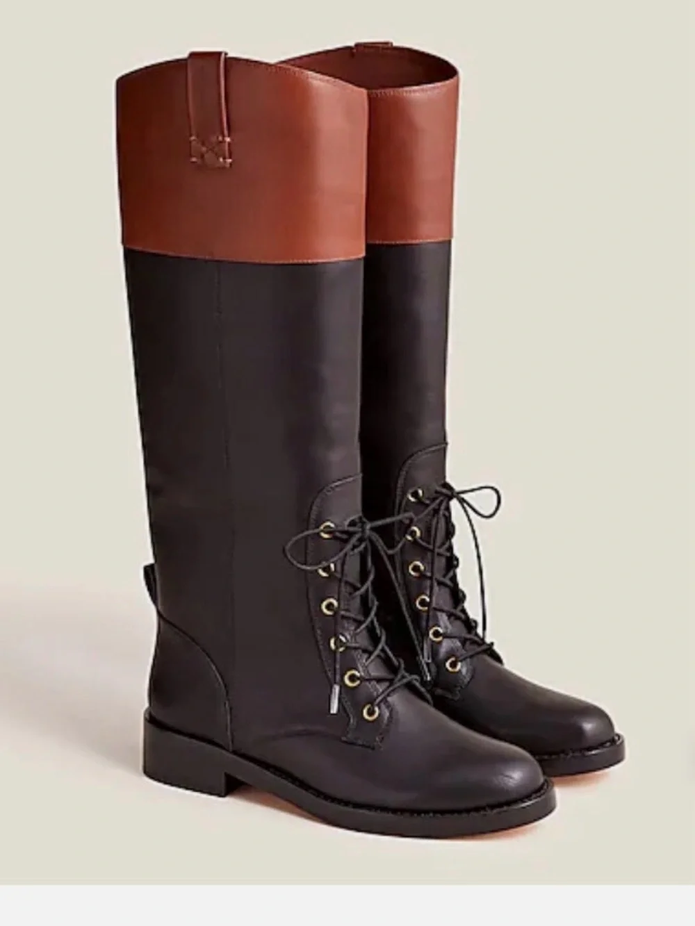 J.Crew leather Black BrownTall Lace-Up Riding Boots